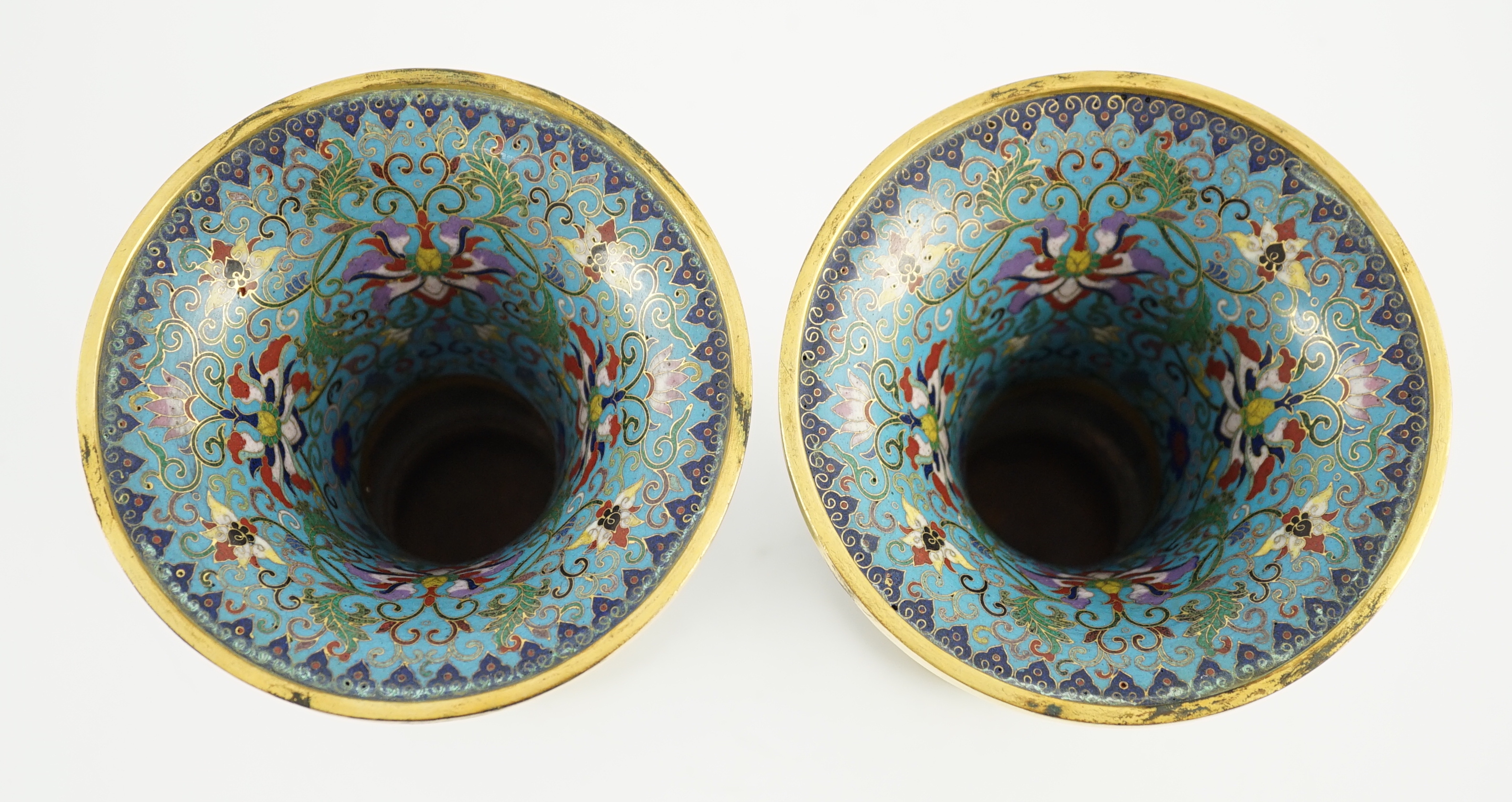 A pair of Chinese cloisonné enamel beaker vases